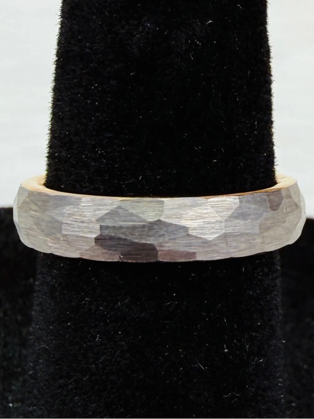 Beautiful Tungsten gray, goldtone inside size 5, band ring